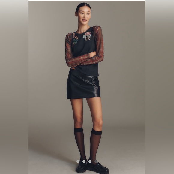 Anthropologie Maeve Long-Sleeve Embellished Plaid Top. M. - Picture 4 of 10